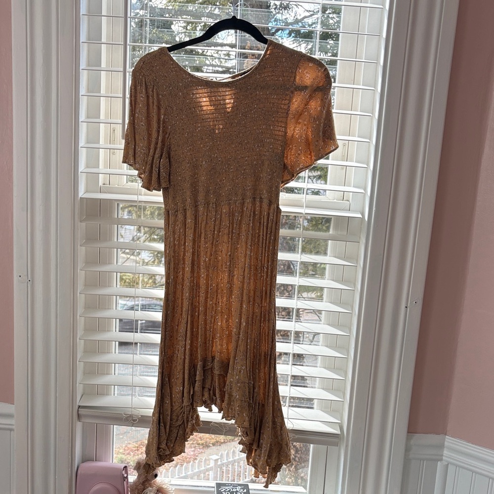 Chic High-Low Tan Dress